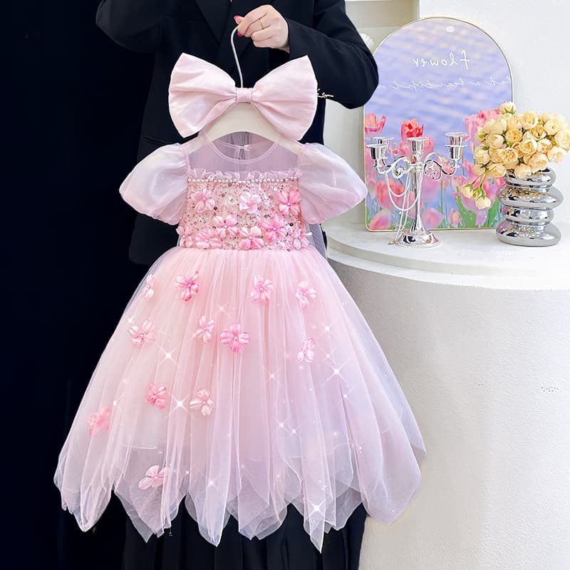 Girls Summer Dress 2025 New Elsa Princess Dress Sweet Temperament Mesh Tulle Dress for Toddlers and Kids