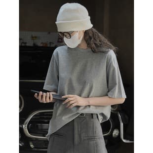 Louvre Apparel Spring/Summer Korean Minimalist Structured Soft Cotton Short T-Shirt Loose Slimming Thick Casual Layering Top for Women