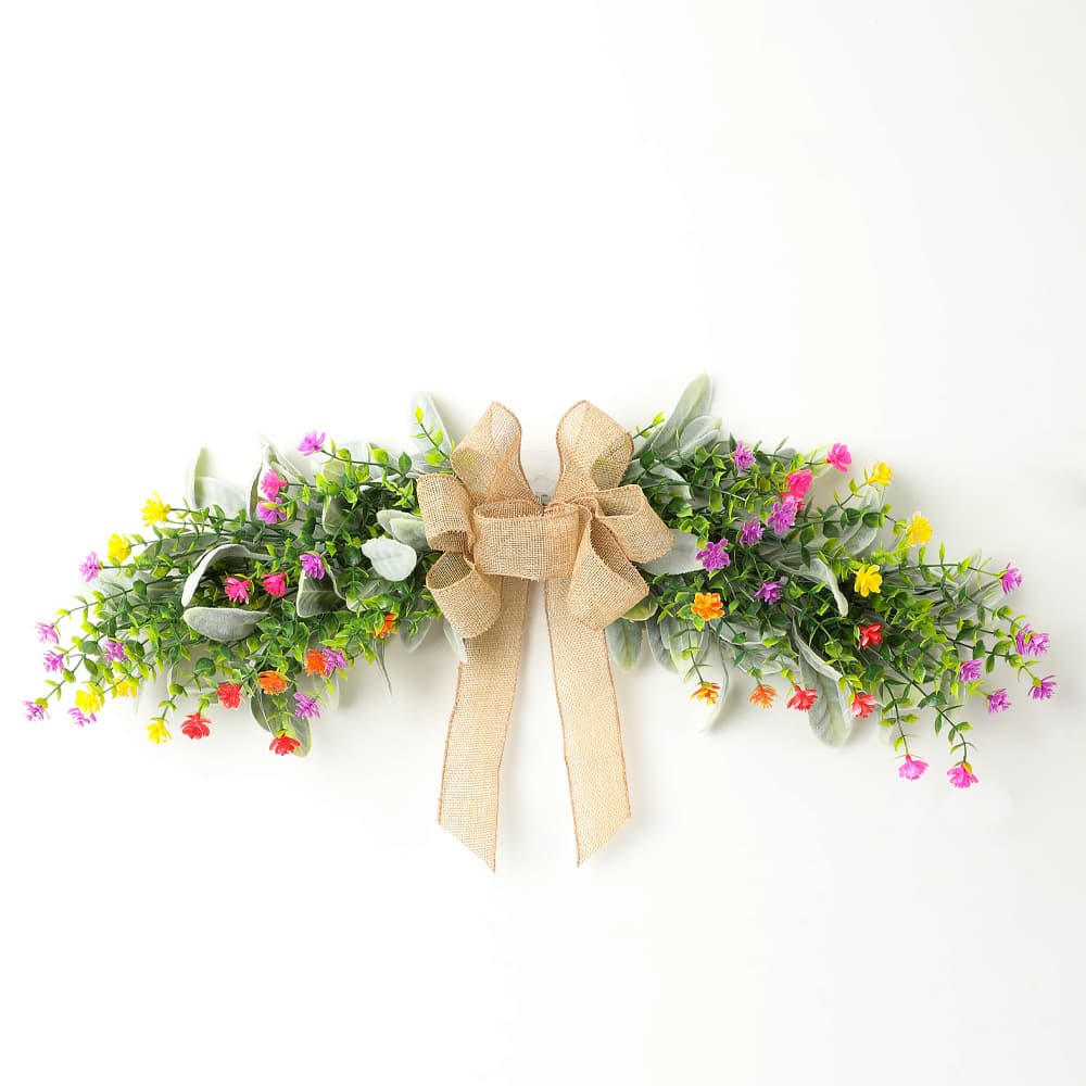 Nordic Style Simulated Leaf Wreath Decoration Wall Hanging Beaded Home Decor Door Hanging Bow Wreath