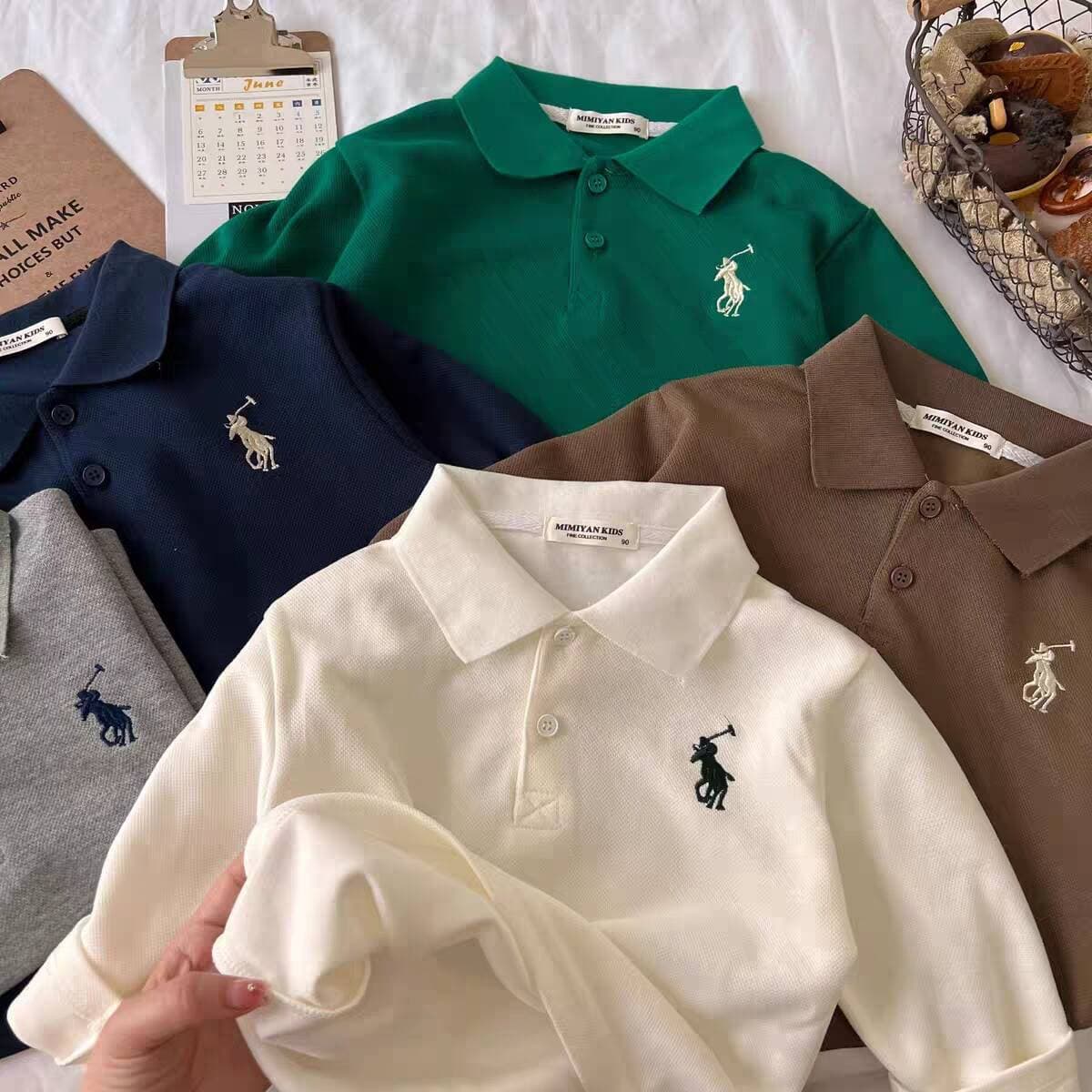 Spring/Autumn New Children's Polo Shirt Boys Girls Embroidered Collar Long Sleeve Loose T-Shirt Street Style Base Layer Baby Top