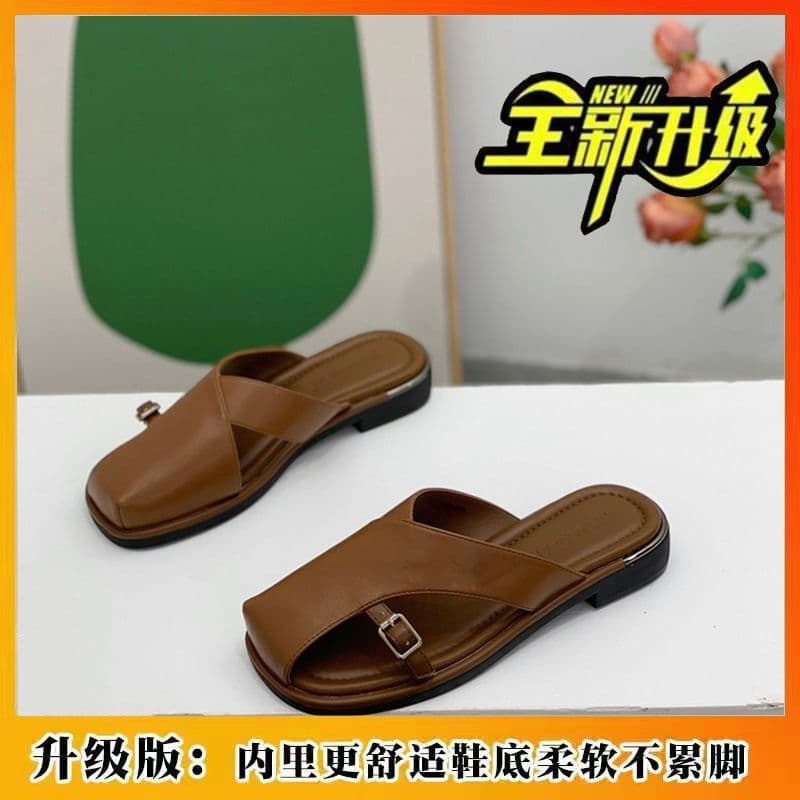 Fairy Style Closed-Toe Half Slippers for Women 2024 Summer Korean Round-Toe Non-Slip Versatile Outdoor Slippers
