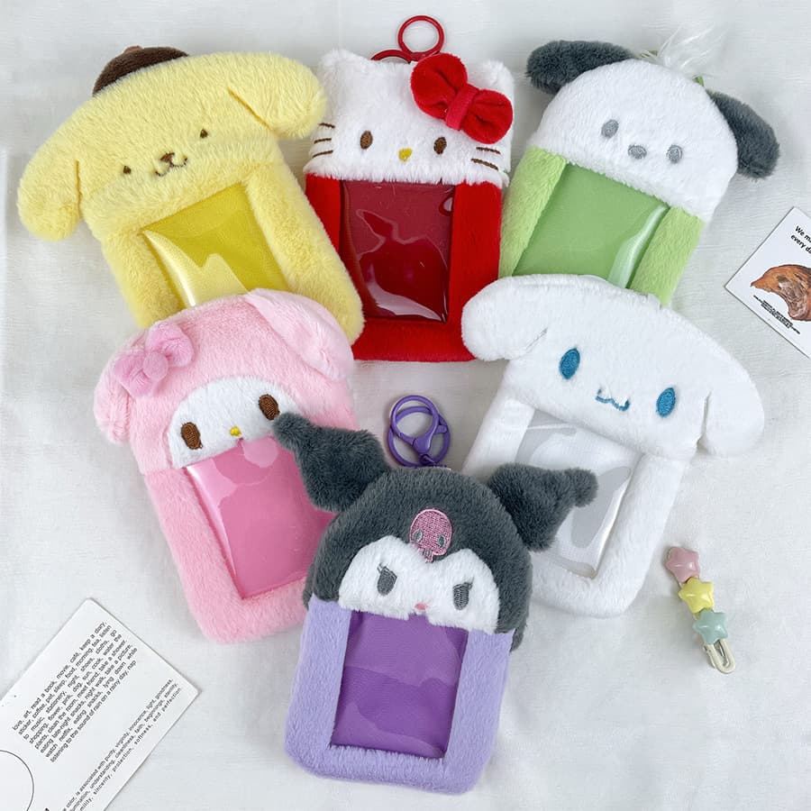 Cute Plush Puppy/Kitten Card Sleeve, Polaroid Photo Display Pendant, Student ID Storage Card Case Wholesale