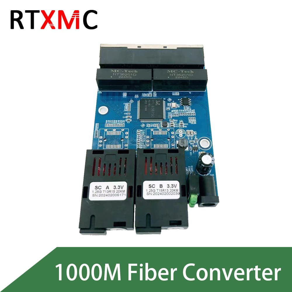 Gigabit 2 Fiber 4 Ethernet Single Mode Single Fiber Optical Transceiver Mini 2 Fiber 4 Ethernet Media Converter Board