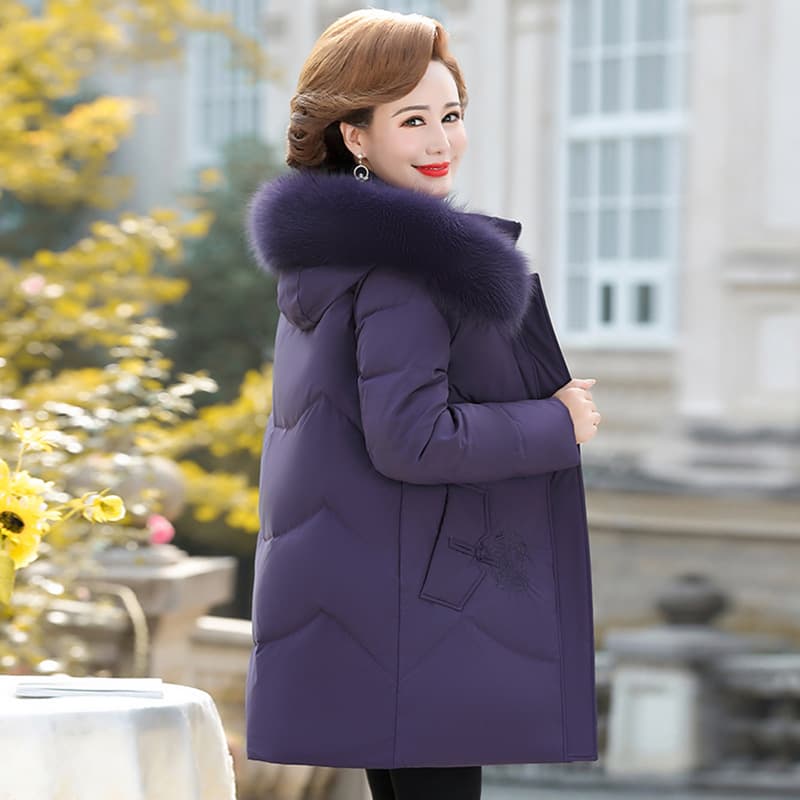 2025 New Style Mother's Down Jacket Women's Long Thickened Middle-Aged and Elderly Casual Down Plus Size Knee-Length Fur Collar Winter Wear