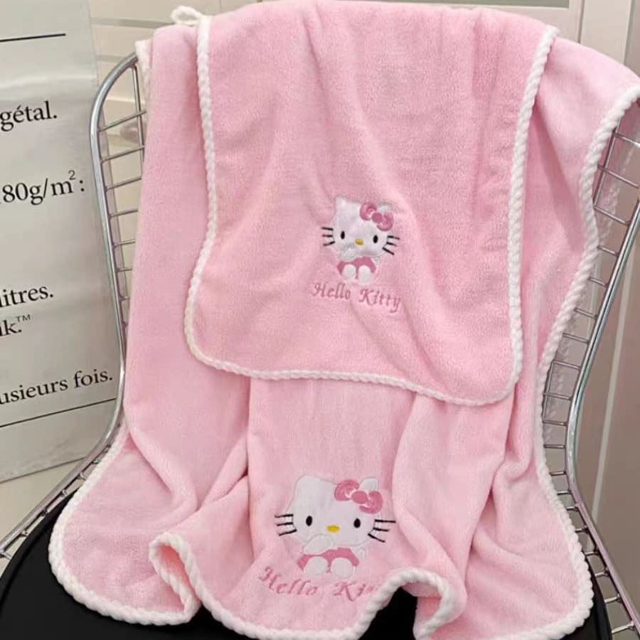 Hellokitty Kids Bath Towel for Girls, Absorbent Quick-Dry Coral Fleece Towel for Student Dormitory Face Washing