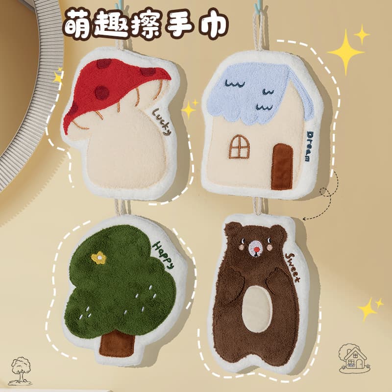 Cute hand towel absorbent hanging plush thickened bathroom handkerchief towel hand washing small square towel kitchen rag