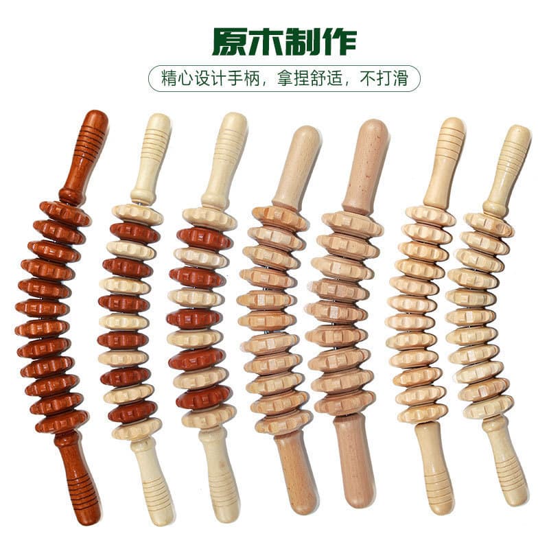 Solid Wood Roller Massage Stick Wooden Massager for Neck and Back Muscle Relaxation Wooden Home Use Spiked Roller