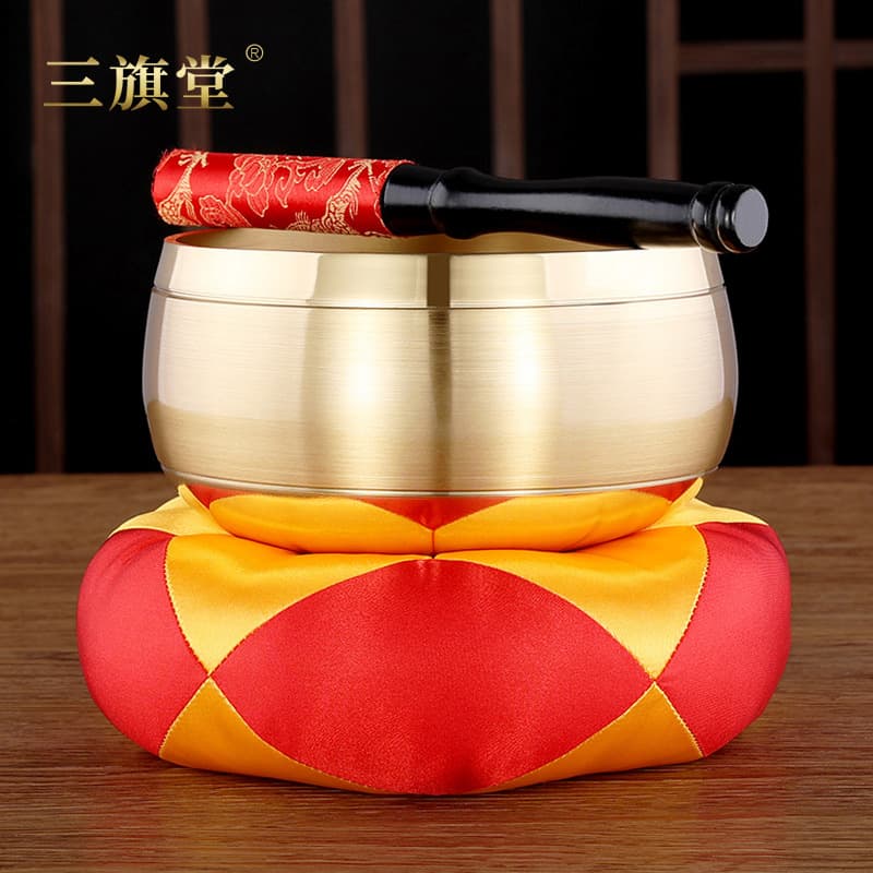 Dual-tone Gold-edged Copper Qing, Brass Ritual Implements, Buddhist Singing Bowls, Meditation Bowls for Spiritual Practice