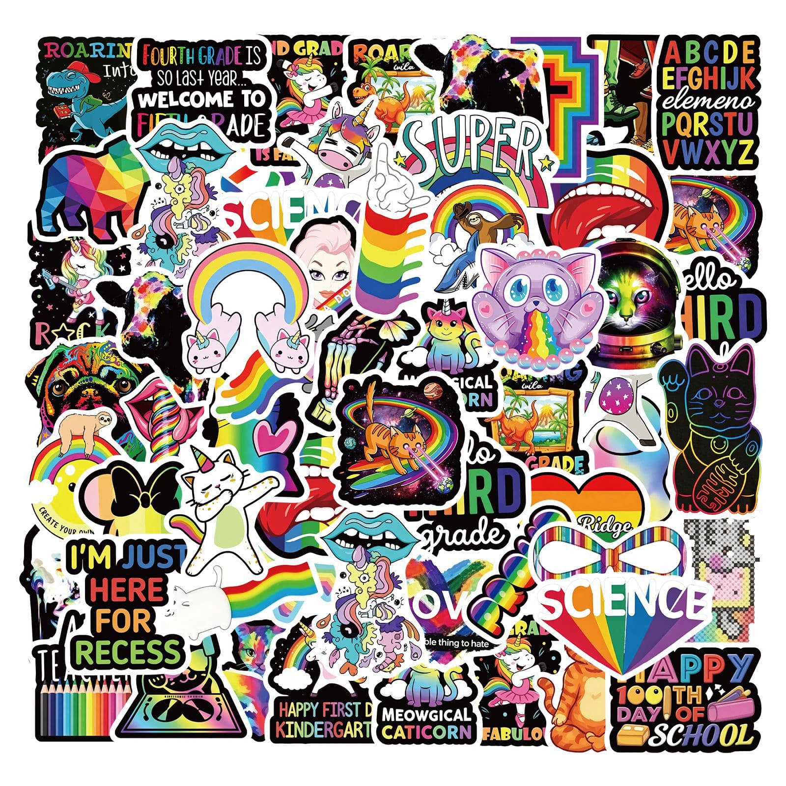 50 cross-border cool rainbow cartoon graffiti stickers DIY computer helmet suitcase decoration PVC stickers wholesale