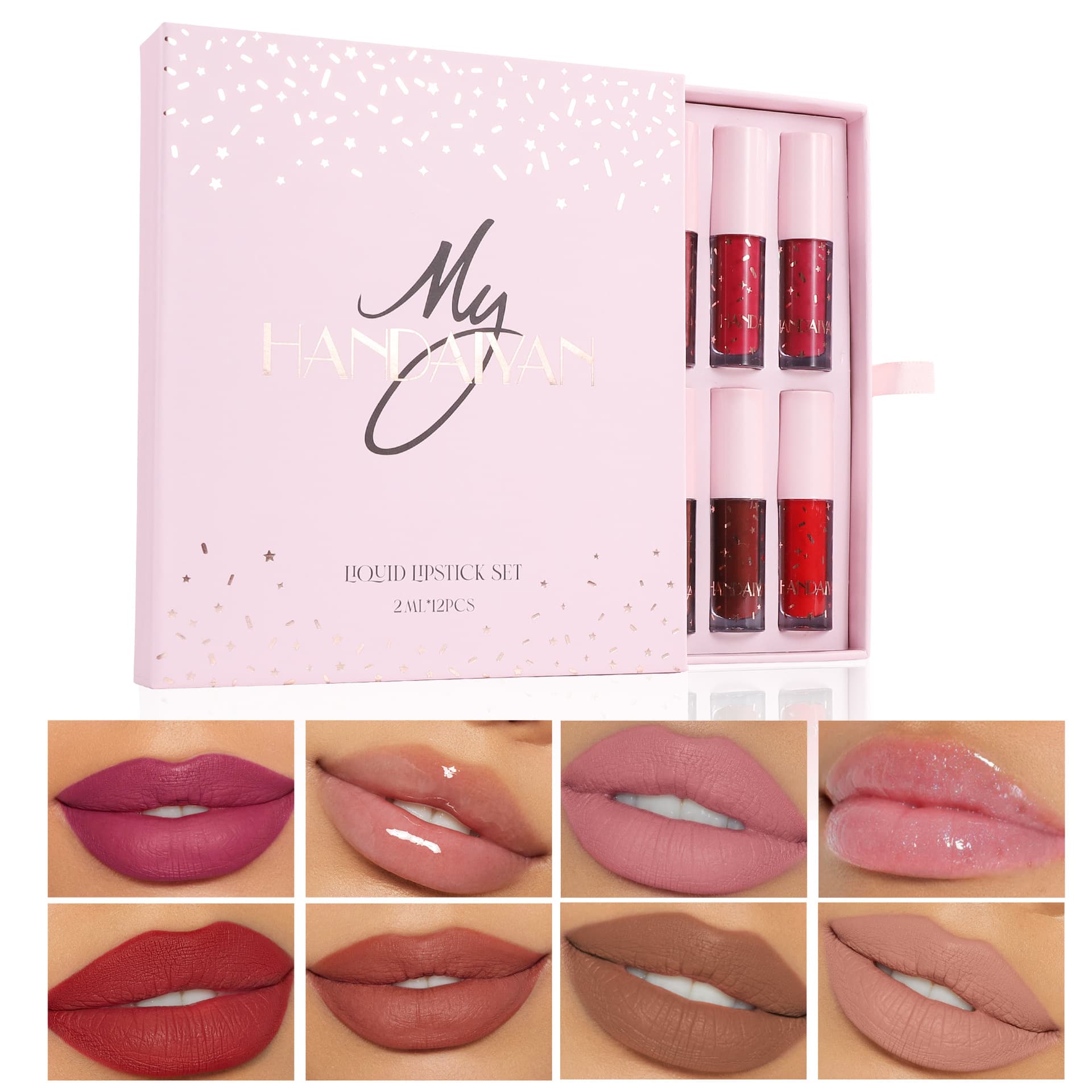 12-Color Matte Liquid Lipstick Set Handaiyan Long-Lasting Waterproof Non-Stick Lip Gloss Lip Color Matte Set