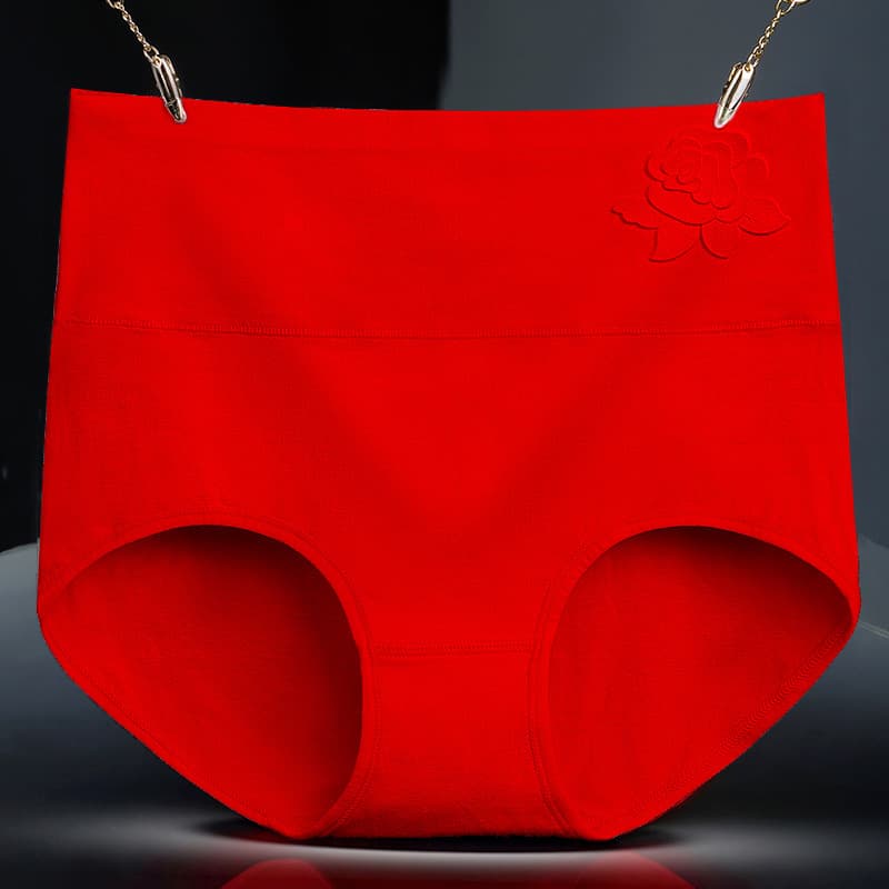 Pure Cotton Red Underwear for the Year of Birth, Festive Red High-Waisted Tummy Control Underwear, Wedding Red Underwear for Women