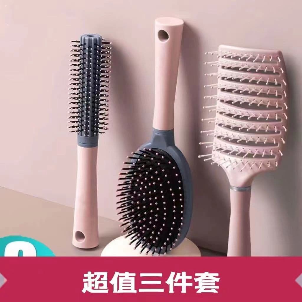 Air Cushion Comb 3-Piece Set: Rib Comb, Air Cushion Comb, Paddle Comb, Roller Curling Comb, Large Curved Massage Comb, Upgraded for Home Use