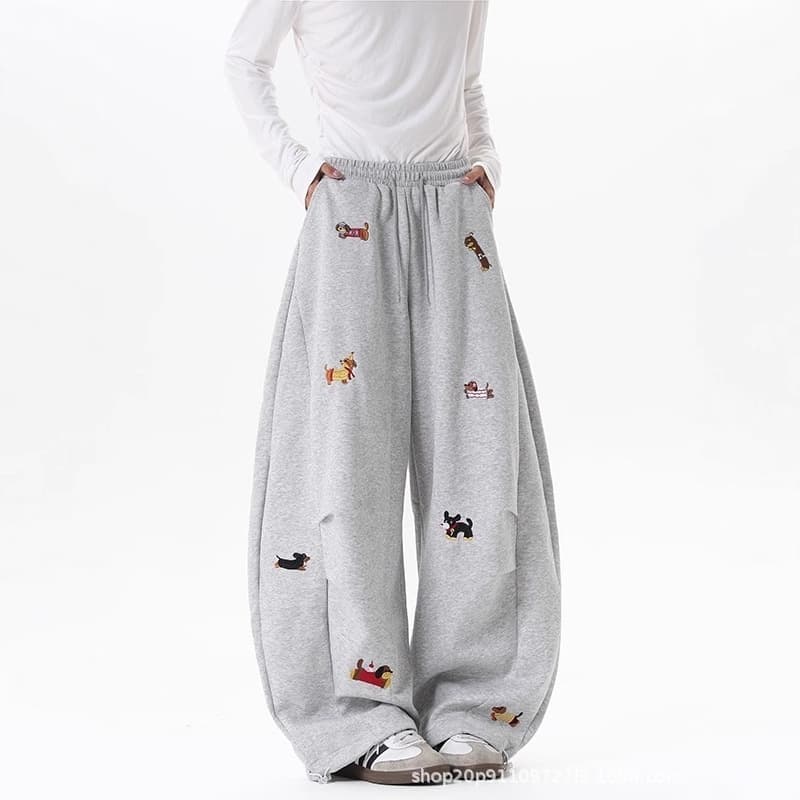 Cross-Border Export American Retro Embroidered Puppy Scimitar Sweatpants for Men and Women, Autumn and Winter Versatile Sports Loose Casual Pants