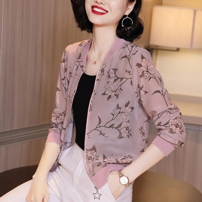Chiffon Short Zip-Up Jacket Women Long Sleeve Spring Autumn 2026 Thailand New Loose Cardigan Summer Sun Protection