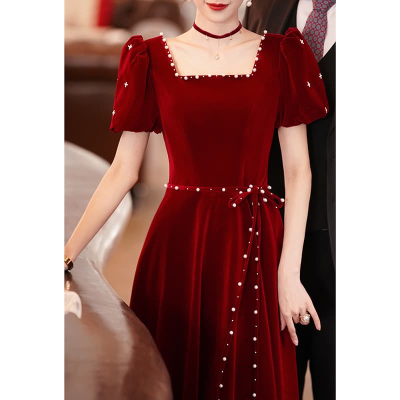 2026 New Wine Red Wedding Dress for Bride, High-End Reception and Engagement Evening Gown for Women, Summer