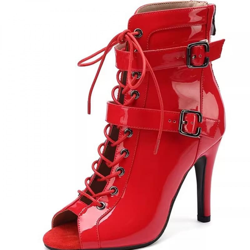 Black sexy pump jazz special dance shoes lace up short high heels dance shoes soft sole short boots heels shoes