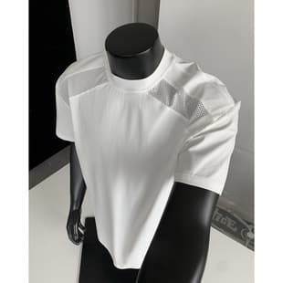 American-style Quick-Dry Ice-Silk Cool-Touch T-Shirt for Men, Summer Design with Mesh Panel Accents, Small Collar Short Sleeve, Premium Half Sleeve