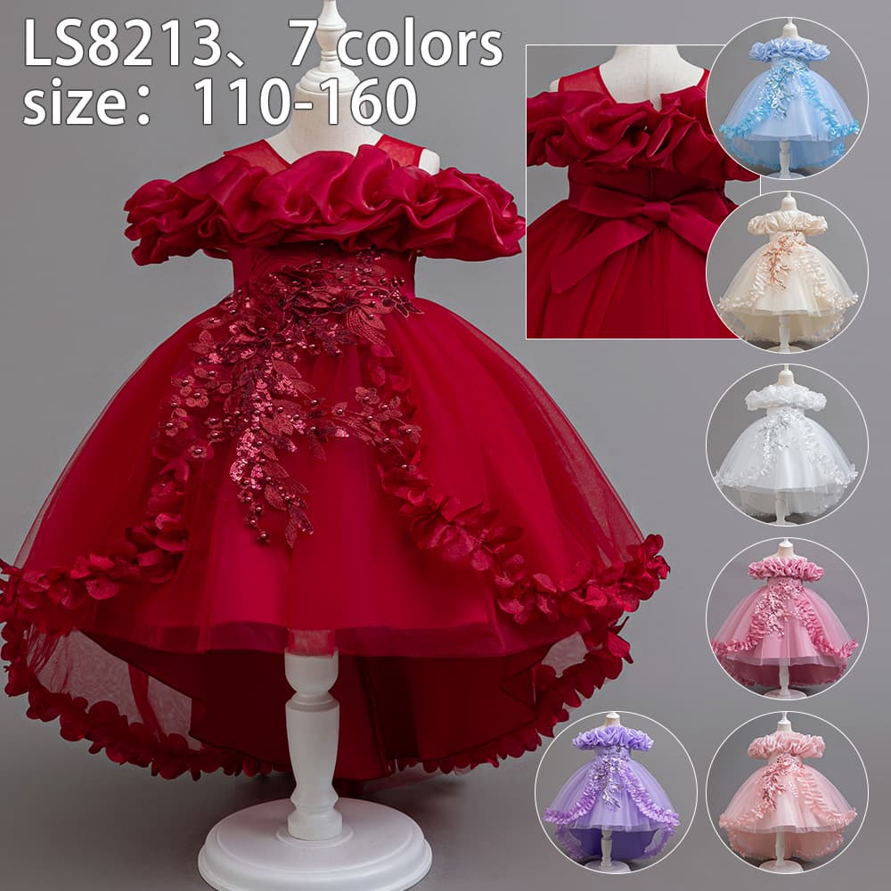 Princess Style Puffy Tulle One Shoulder Dress Children's Performance Gown Baby Girl's Wedding Dress Cute Ruffle Skirt