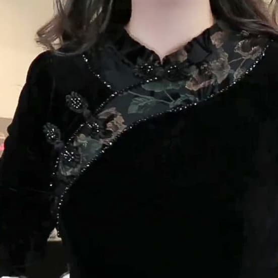 2025 European High-End Autumn and Winter New Arrival, Lace Wave Collar Fake Two-Piece Long-Sleeve Blouse and Top, Plus-Size Women's Clothing