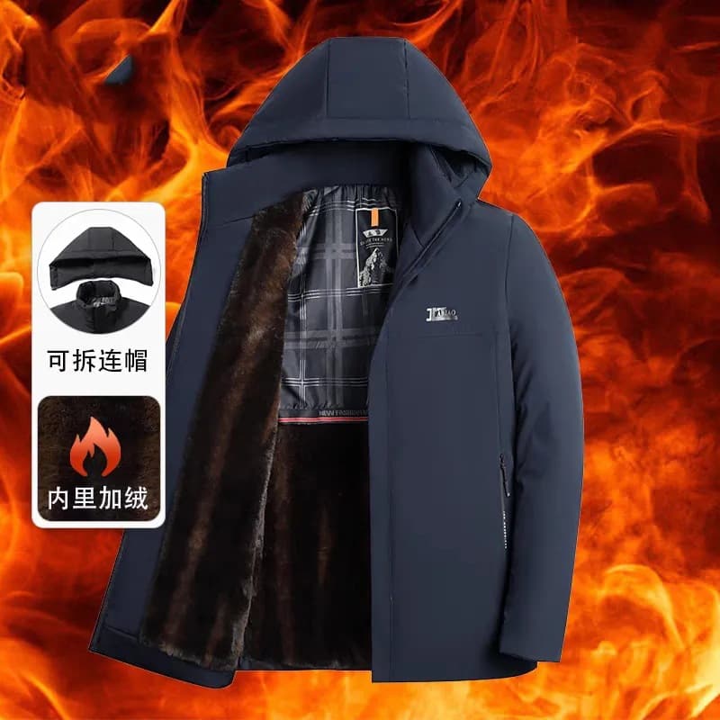 Middle-aged and Elderly Men's Cotton Parka Slim Fit Casual Detachable Reversible Thermal Lined Thickened Winter Clearance Hooded