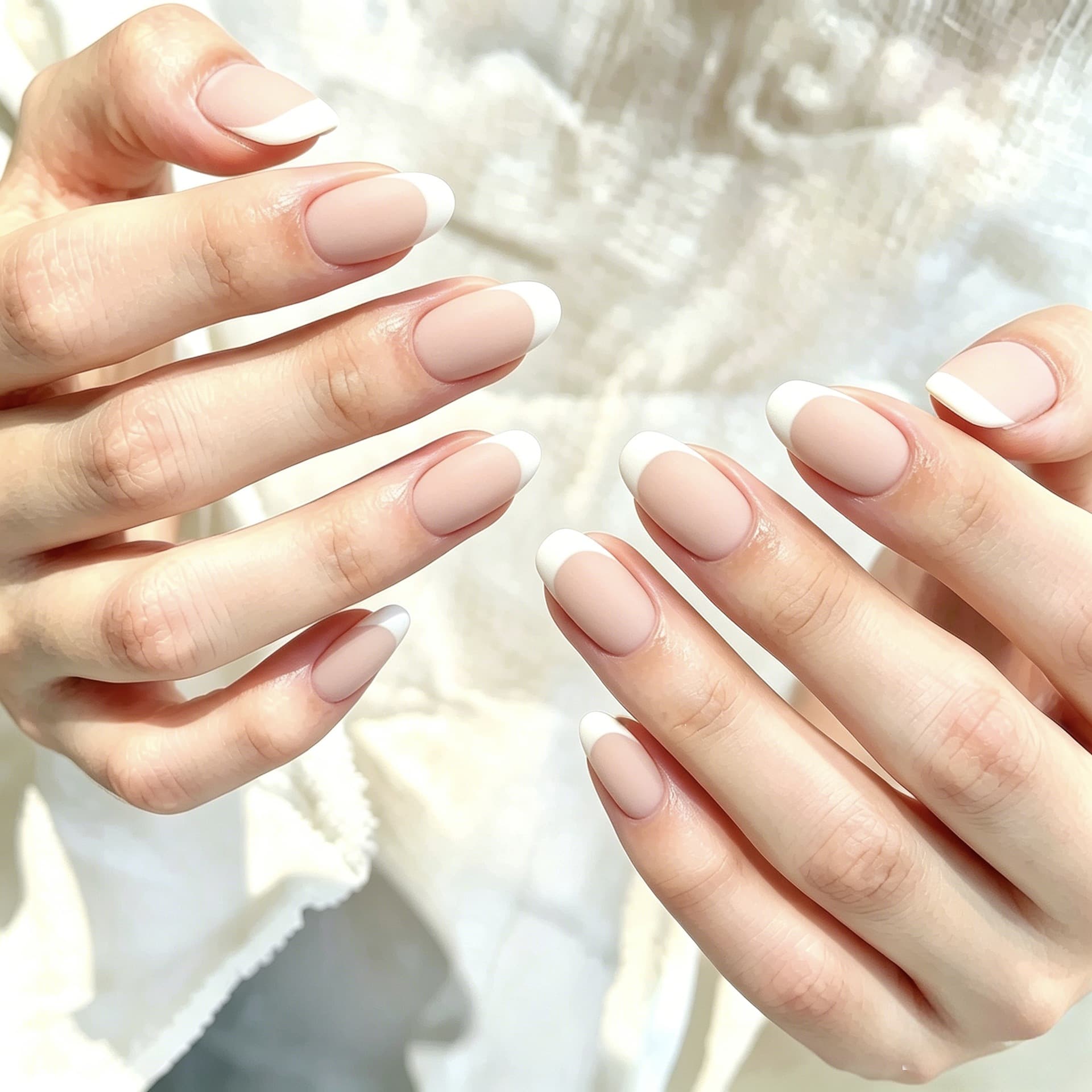 Matte Light Apricot Pink French Wearable Nails Short Oval Press-On Nails Pure Desire White Edge False Nails Whitening Pre-made Finished Nail Tips