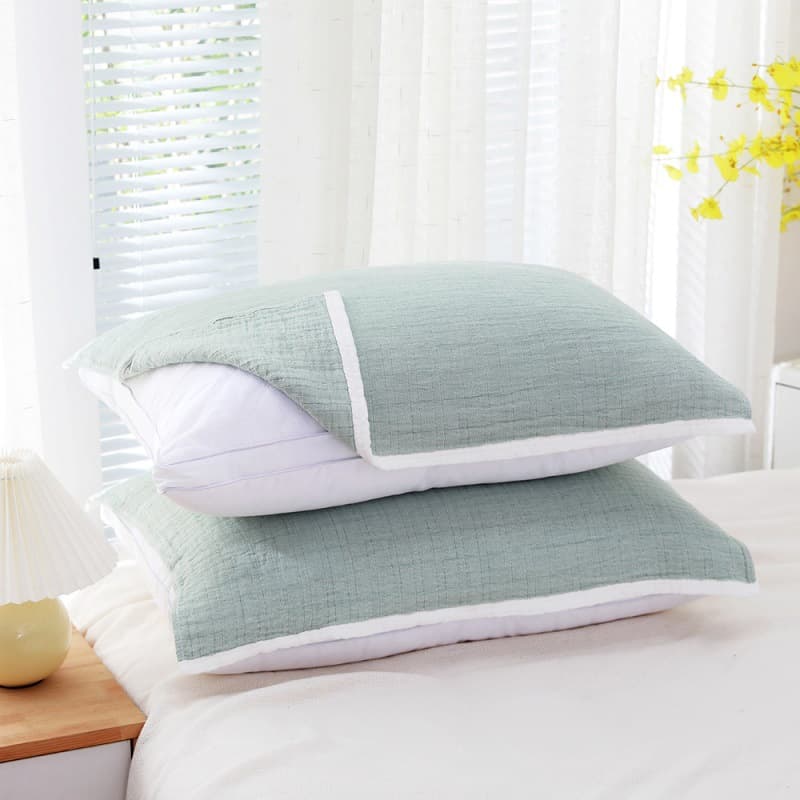 Cotton gauze pillow towel four-layer gauze plain color high-end pillow cover, anti-slip breathable for single use, one pair.