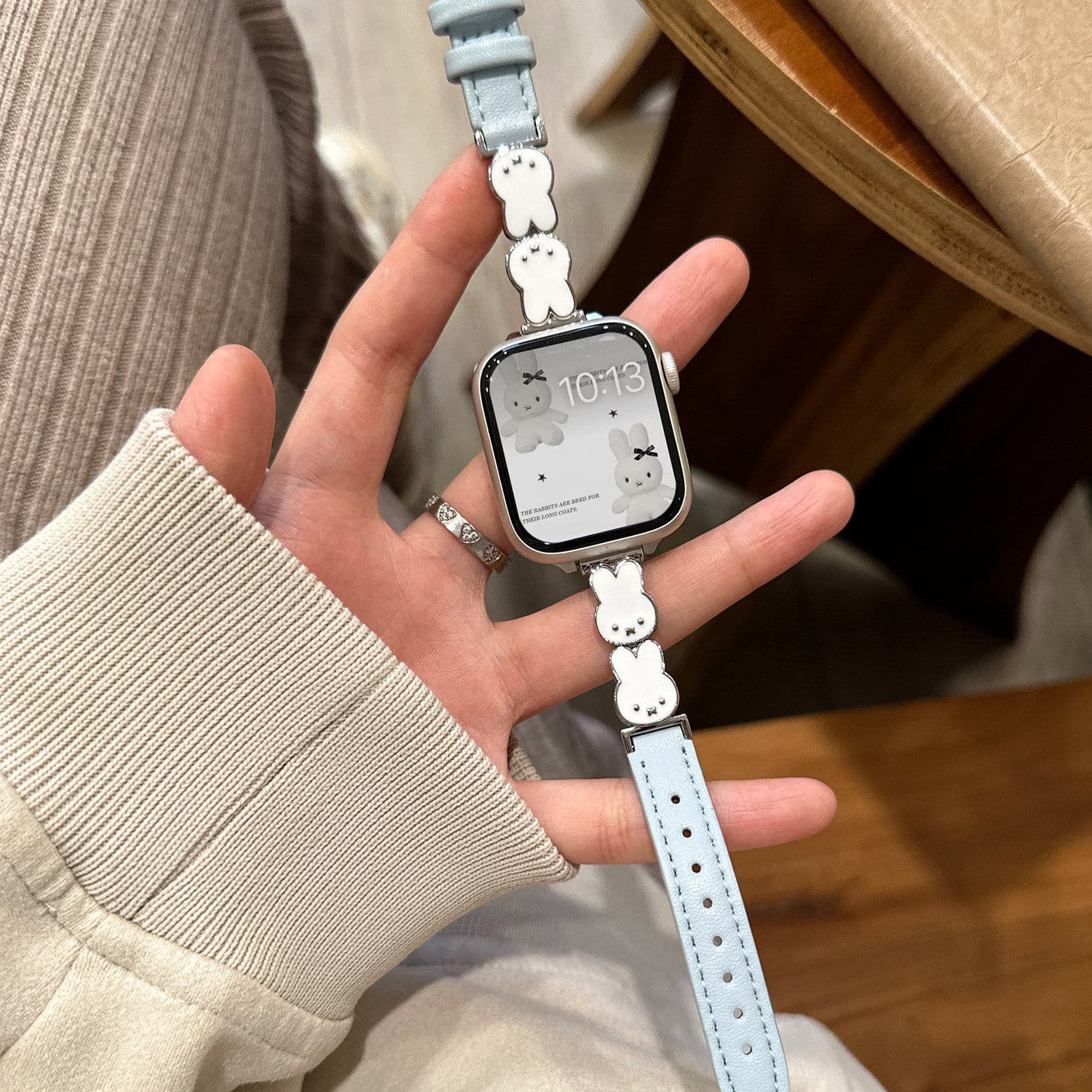 Bunny Metal and Leather Band for Apple Watch S11, Xiaomi Band 9 / 10, Huawei Band