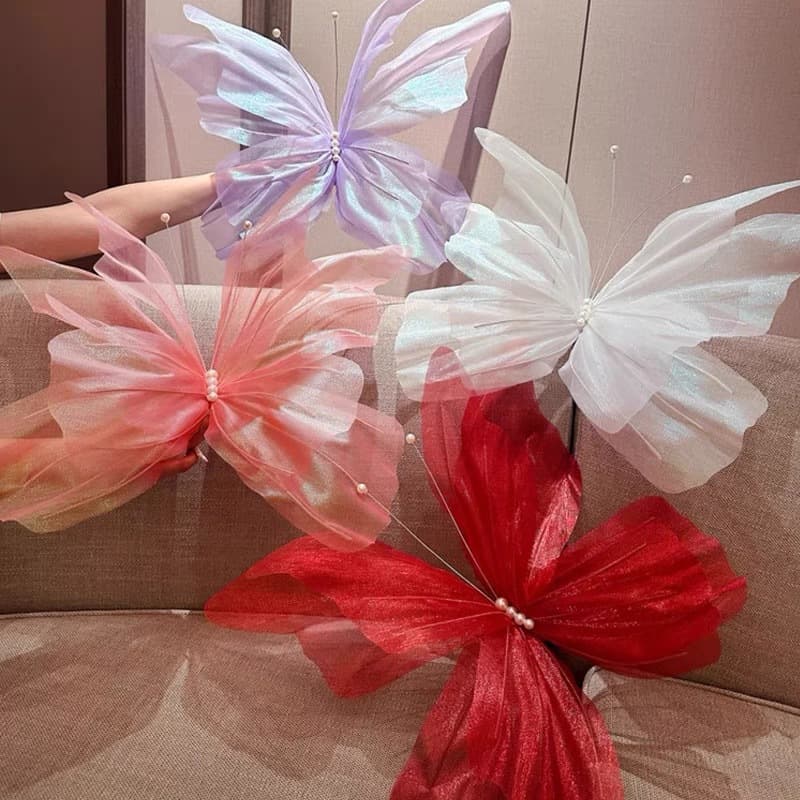 Exported Colorful Butterfly Wedding Room Decoration 3D Gauze Flower Ornament Silk Flower Wedding Morning Robe Photo Background Wall Decor