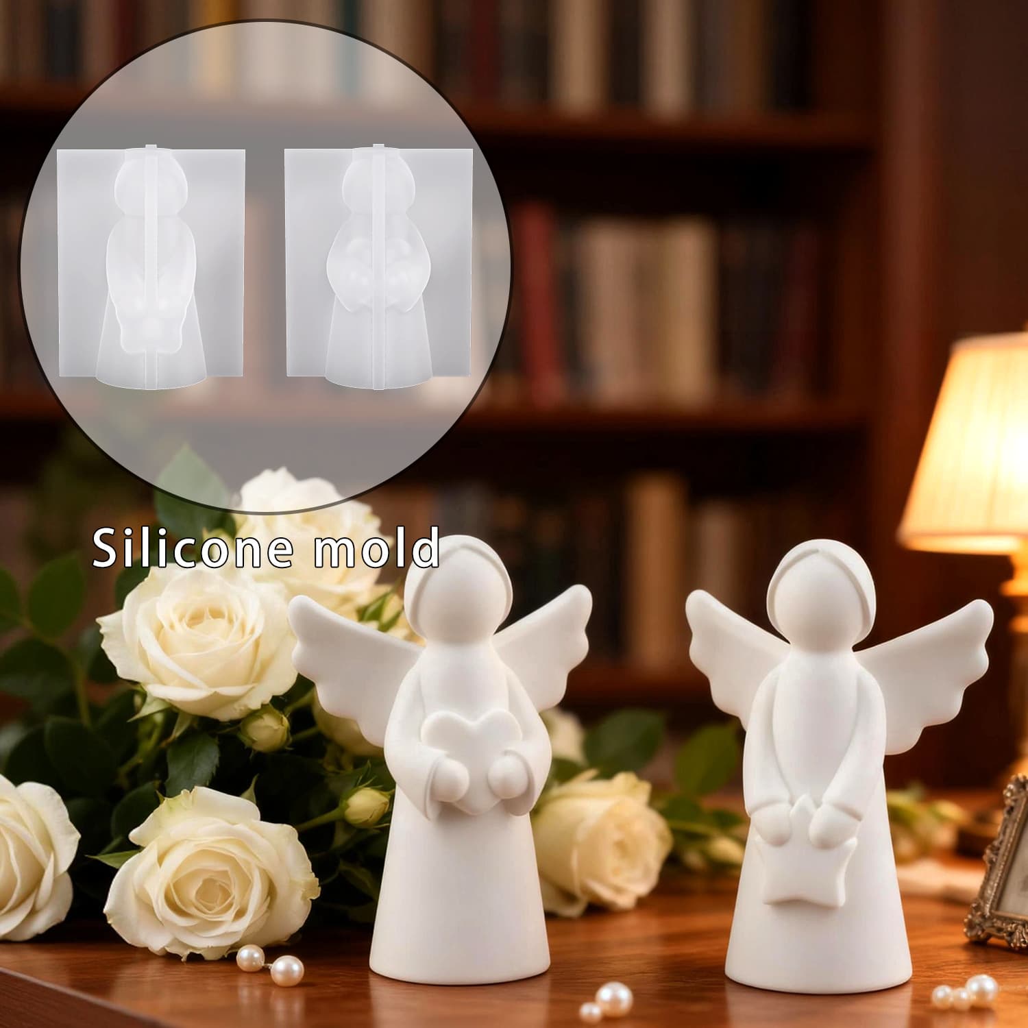 Zhongcheng DIY Angel Ornament Girl Holding Heart Resin Mold Cute Angel Plaster Silicone Mold