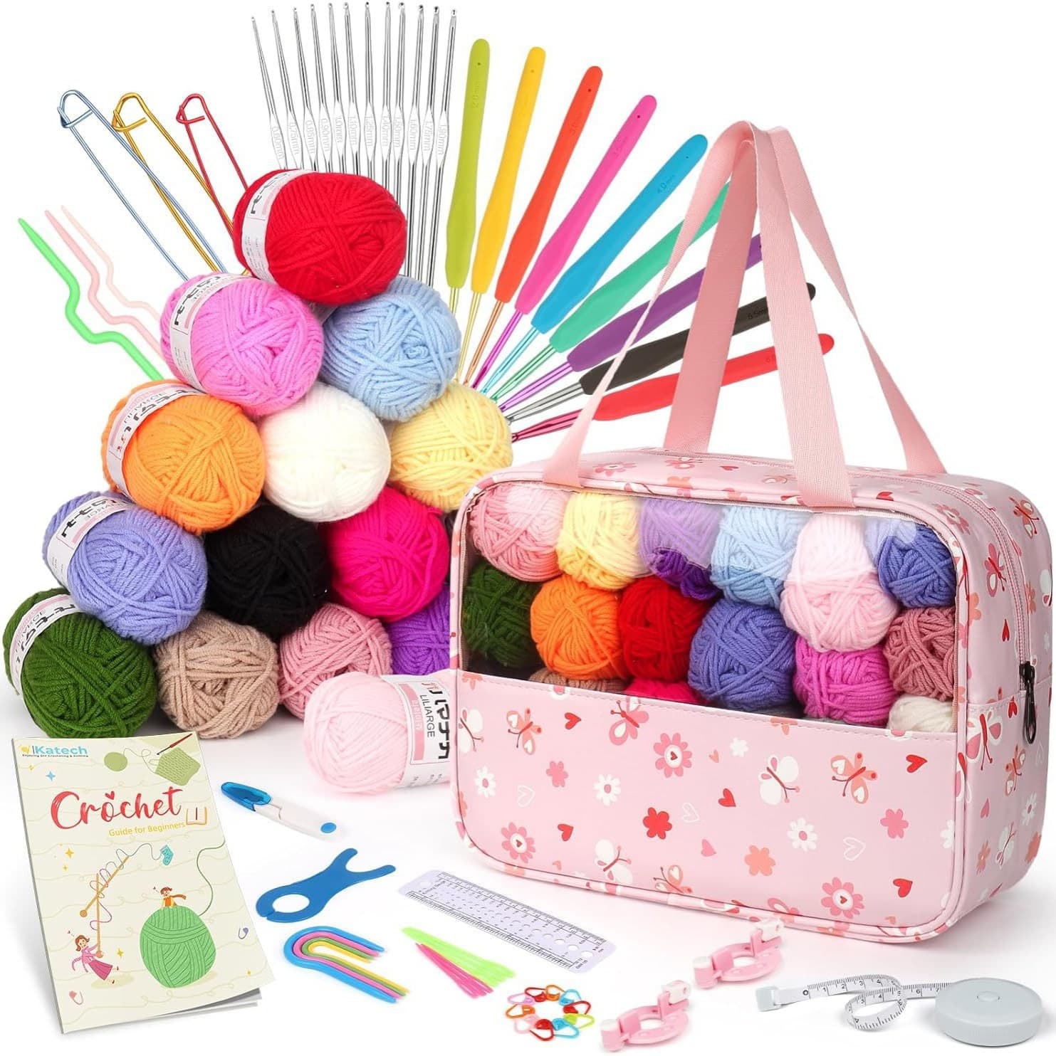 Cross-border 70-piece crochet set DIY novice crochet material package portable wool knitting tools