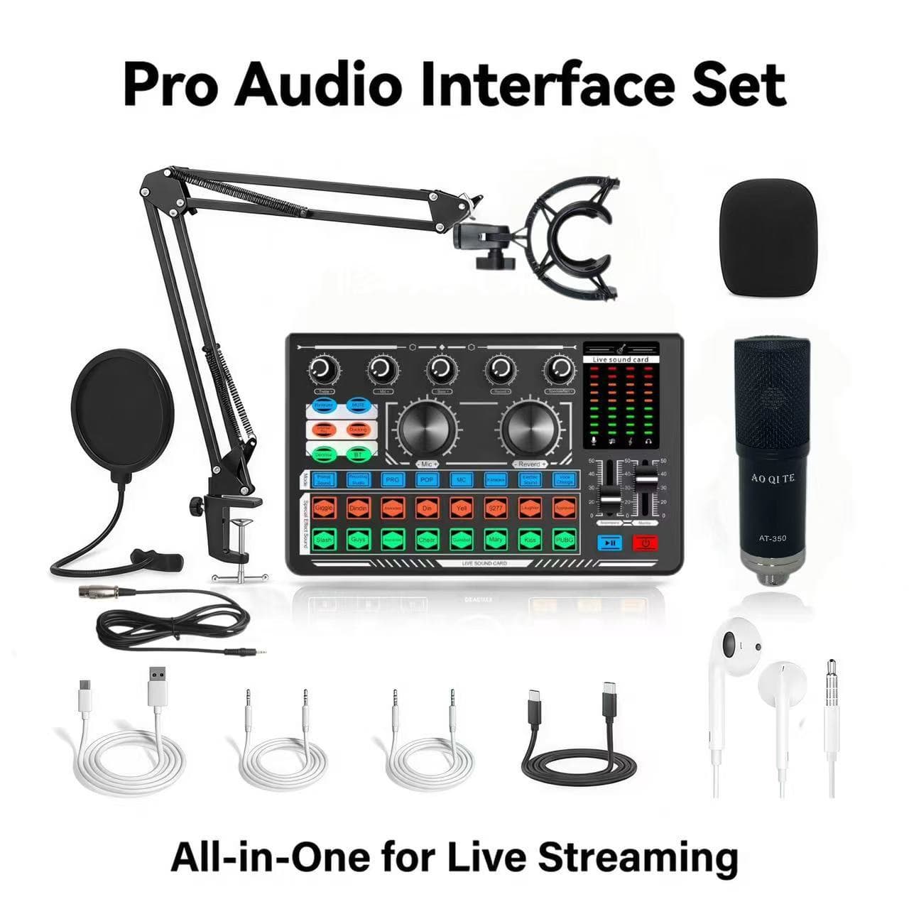 Cross-border 998 Sound Card Live Streaming Recording Dedicated Microphone Mobile Phone Desktop Computer Condenser Microphone Full Set