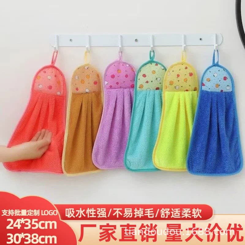 Coral velvet hand towels can be hung in the kitchen, thickened cleaning towels, gift advertising towels