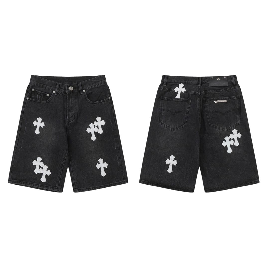 Cross-Border Foreign Trade Spring/Summer New CH Cross Patchwork Croc Denim Shorts Couples Style Drop Shipping