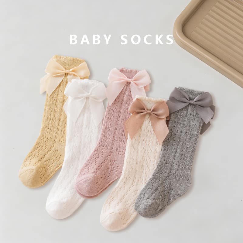 Girls socks summer thin high socks mesh breathable non-stuffy anti-mosquito socks lace bow baby stockings