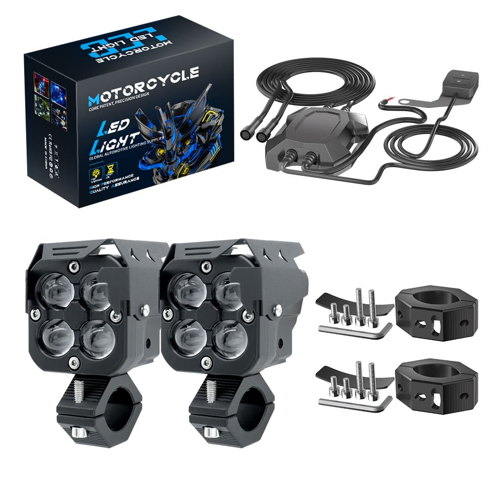 DXZ [Price excluding tax] Cross-border motorcycle LED spotlight dual-light external lens dual-color set auxiliary light