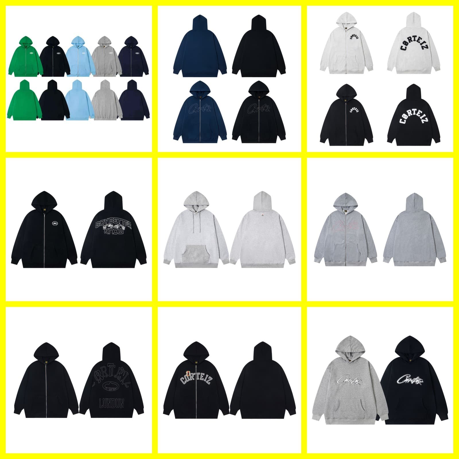 Cross-border high-street fashion brand Corteiz hoodie, sporty casual letter embroidery loose cardigan hoodie for men