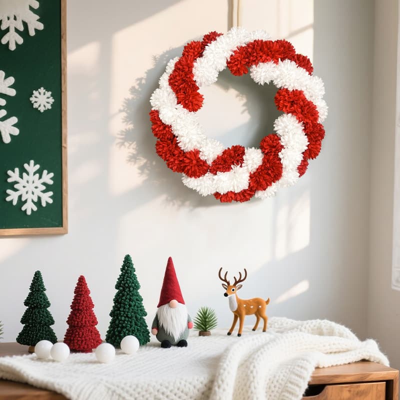 Cross-Border Christmas Wreath Door Wall Hanging Holiday Window Display Decoration Red and White Artificial Flower Ring Christmas Decoration Wholesale