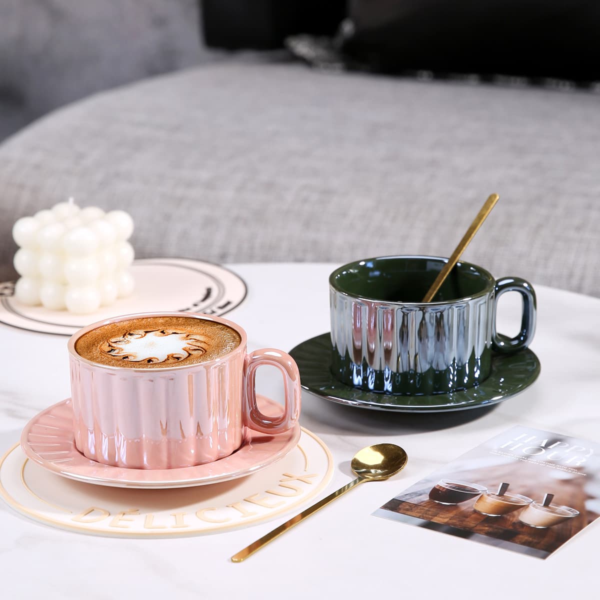 New Coffee Cup and Saucer Set, Light Luxury Pearl Ceramic Cup, Gift for Women, European Afternoon Tea Cup
