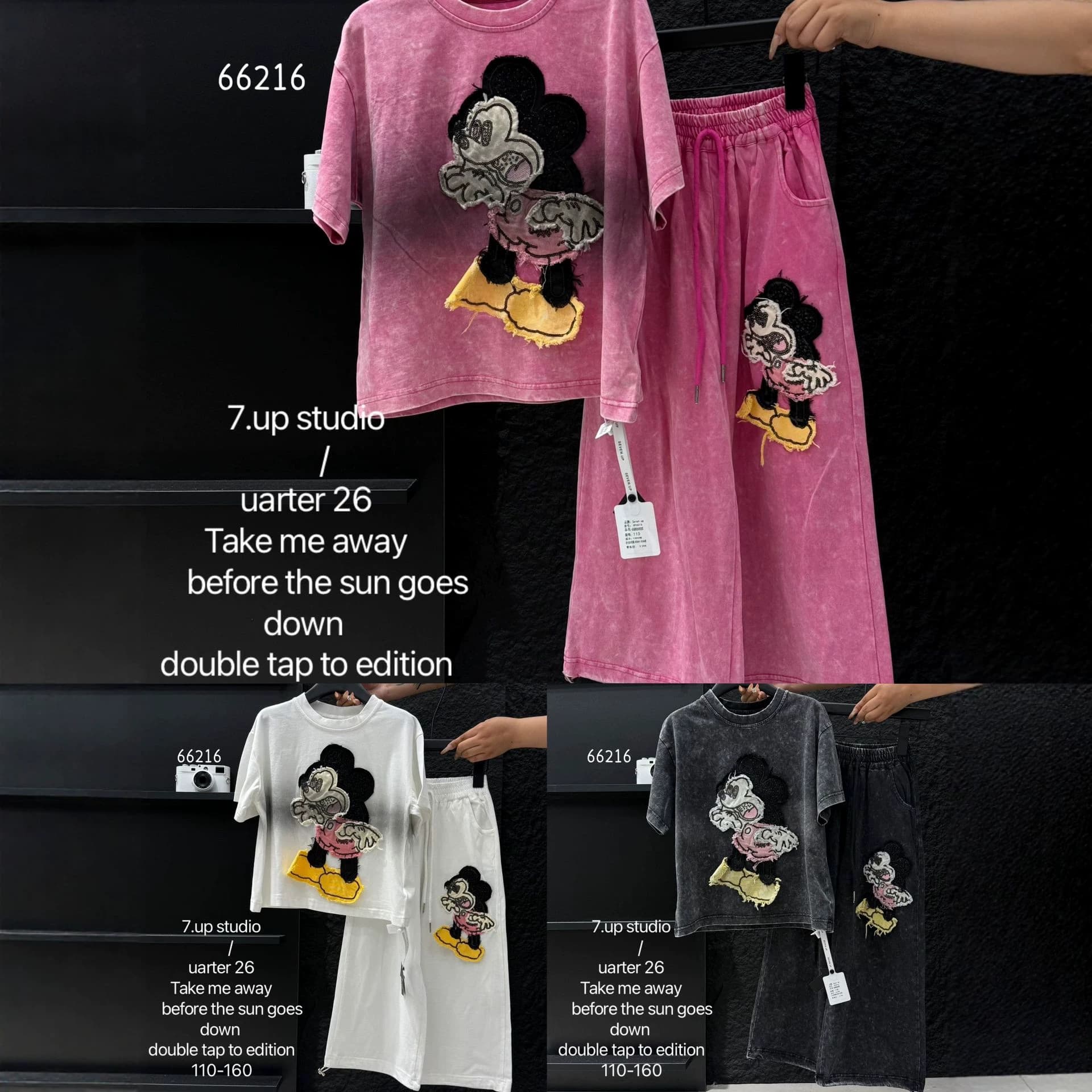 Factory Direct Girls' Summer Casual 2-Piece Set, Tie-Dye Gradient Cartoon Print T-Shirt with Wide-Leg Pants, for Big Kids