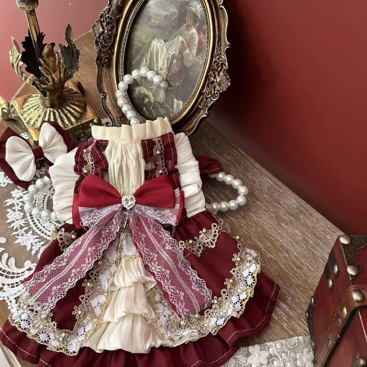 Dog and Cat Lolita Dress, Princess Style Skirt with Lace Trim, Universal Teddy Outfit for All Seasons, Cute