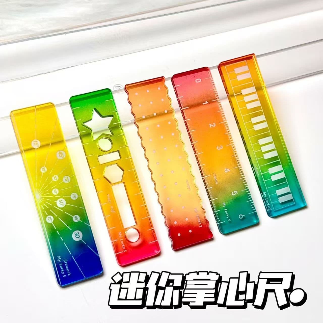 Satisfying Palm Ruler Candy Color M5 Notebook Acrylic Mini Scale Ruler Transparent Wave Straight Ruler