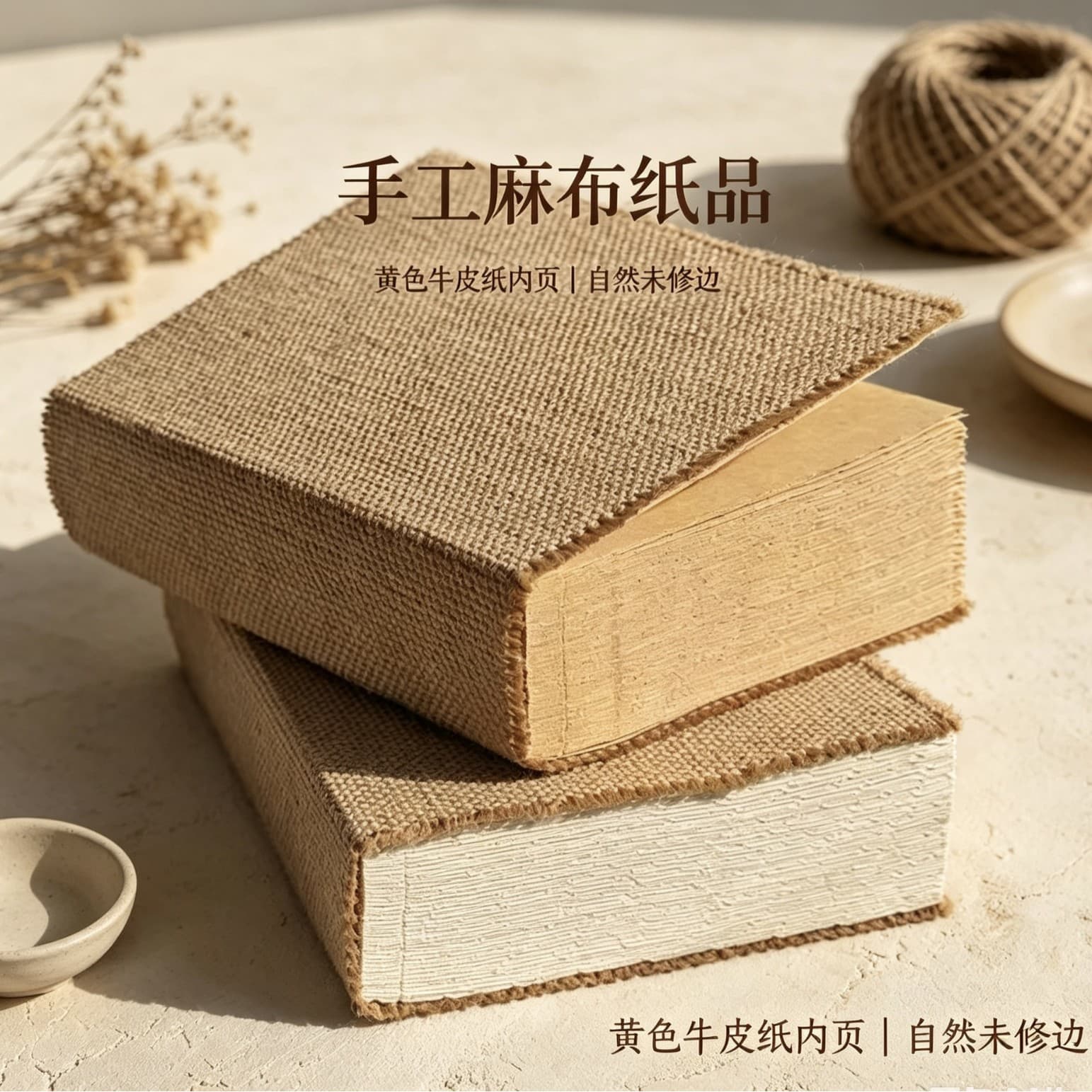 Vintage Linen Journal, Burlap Deckle Edge, Kraft Paper, One-Year Daily One-Page, Extra Thick Notebook