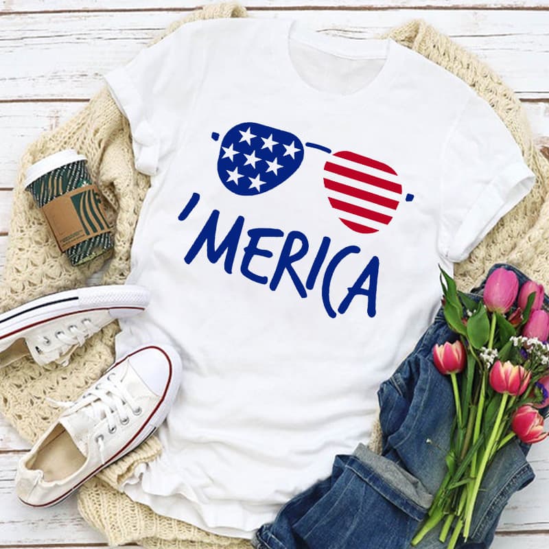 American Flag Tshirt Short Sleeve Print Couple's Casual Comfortable Modal Fabric round Neck Tee for Men And Women