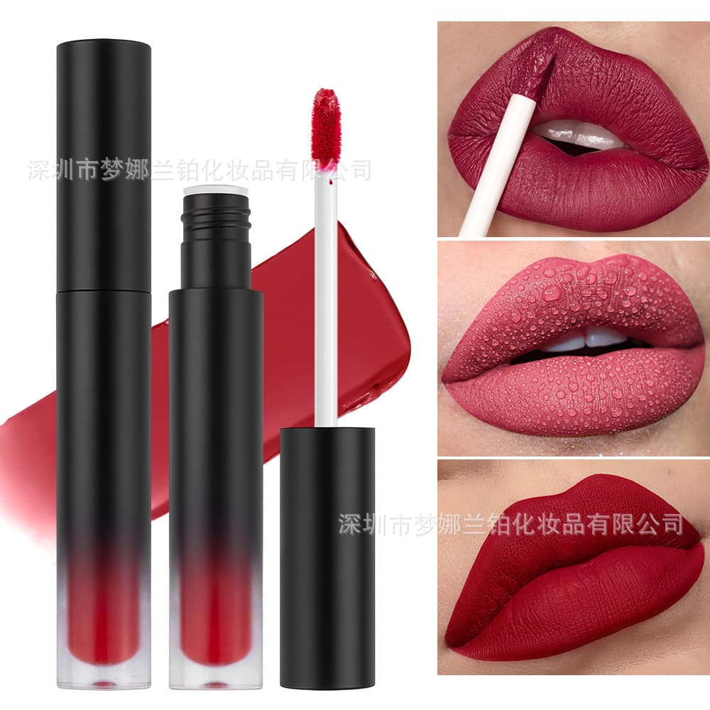Cross-border supply non-stick cup liquid lipstick lip gloss round tube gradient black lipstick waterproof long-lasting matte lipstick