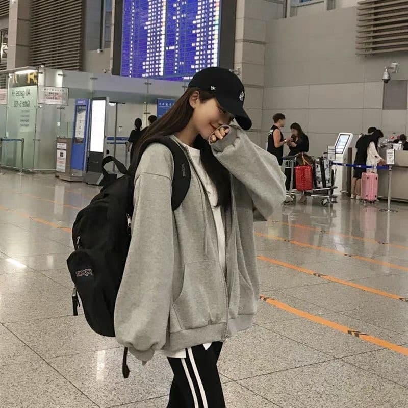 Wholesale hooded cardigans, relaxed style, women's 2025 spring and autumn, simple, casual, loose, versatile tops.