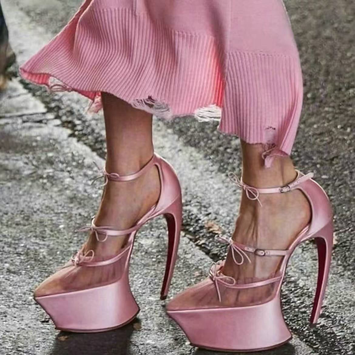2026 New Export Small Order Satin Ribbon Wrapped Platform Thin Heel Ballet Bow High Heel Sandals