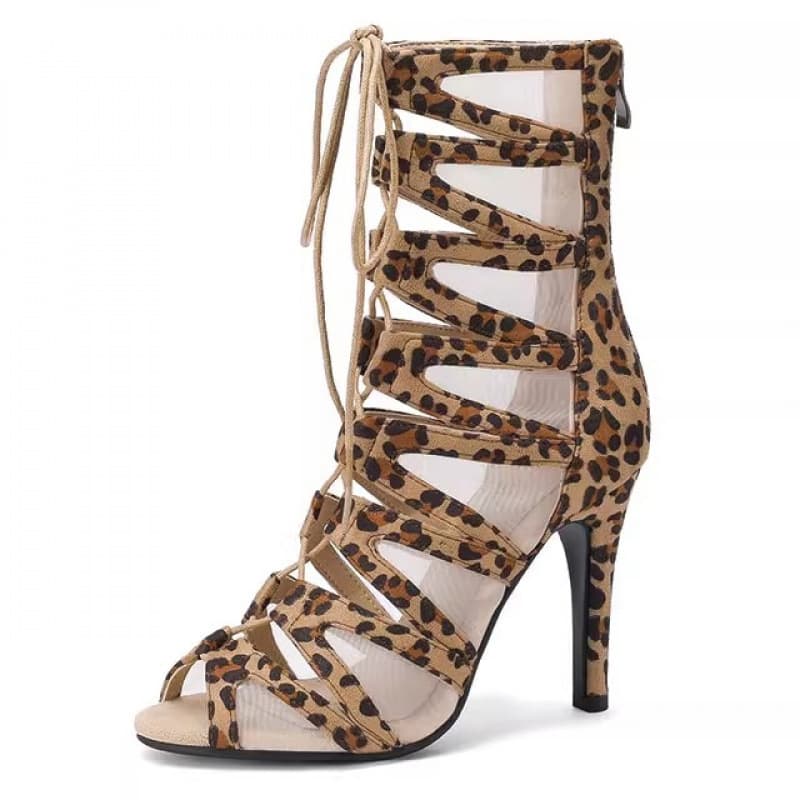Lace-up Sexy Jazz High Heels Short Cool Boots Hollow Dance Shoes Soft Sole Short Boots Dance Shoes Heels Women