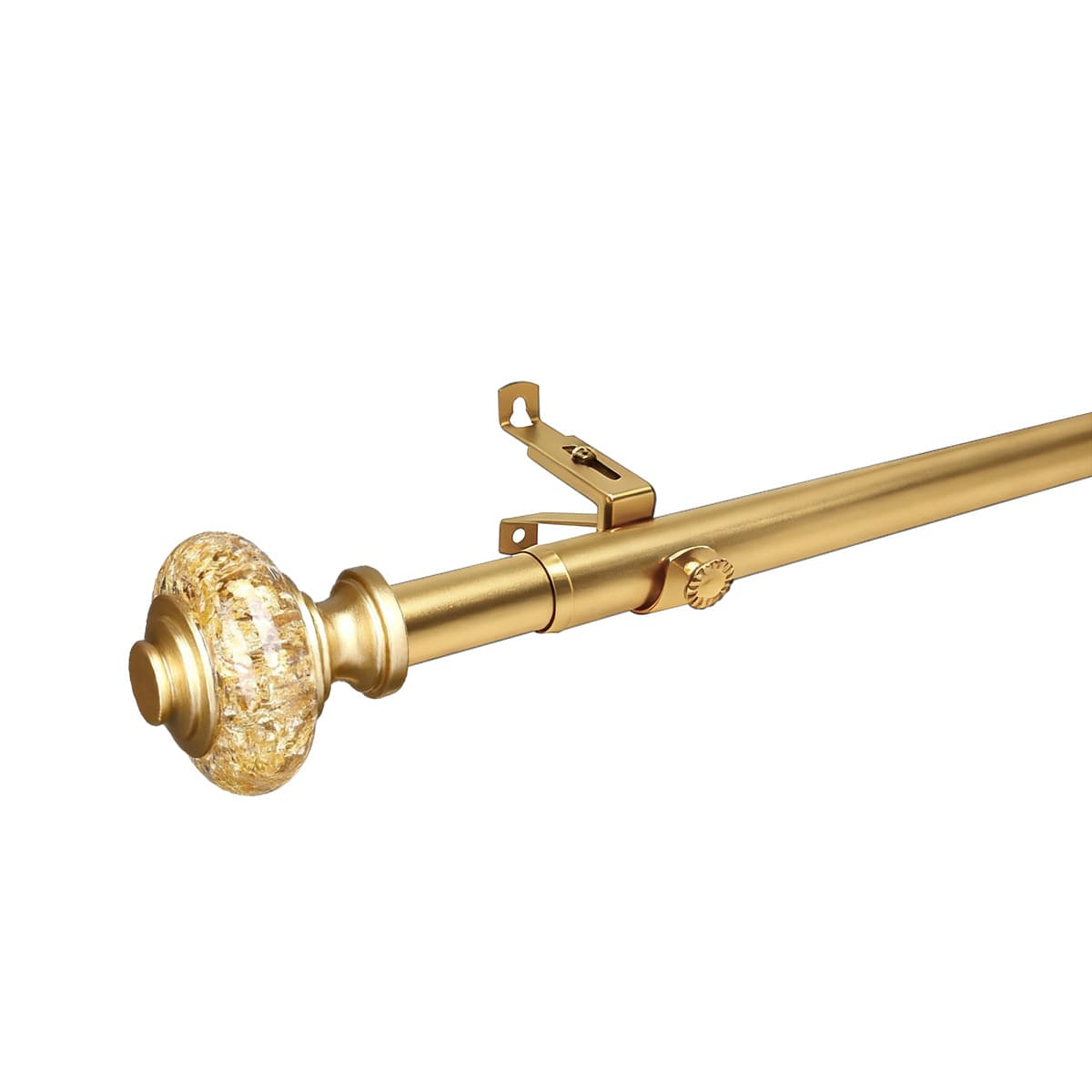 Cross-border manufacturer direct sales individually packaged crystal gold foil style single rod threaded butt joint telescopic metal curtain Roman rod
