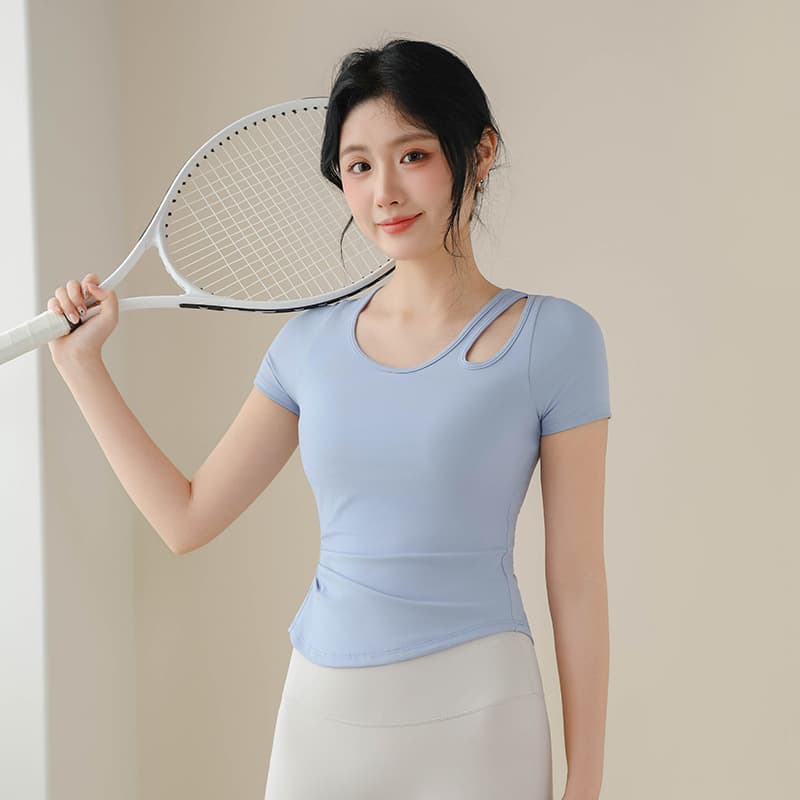Sexy Crop Top with Built-in Bra, Teardrop Cutout, Irregular Strap, Padded Cups, Revealing Inner Layer