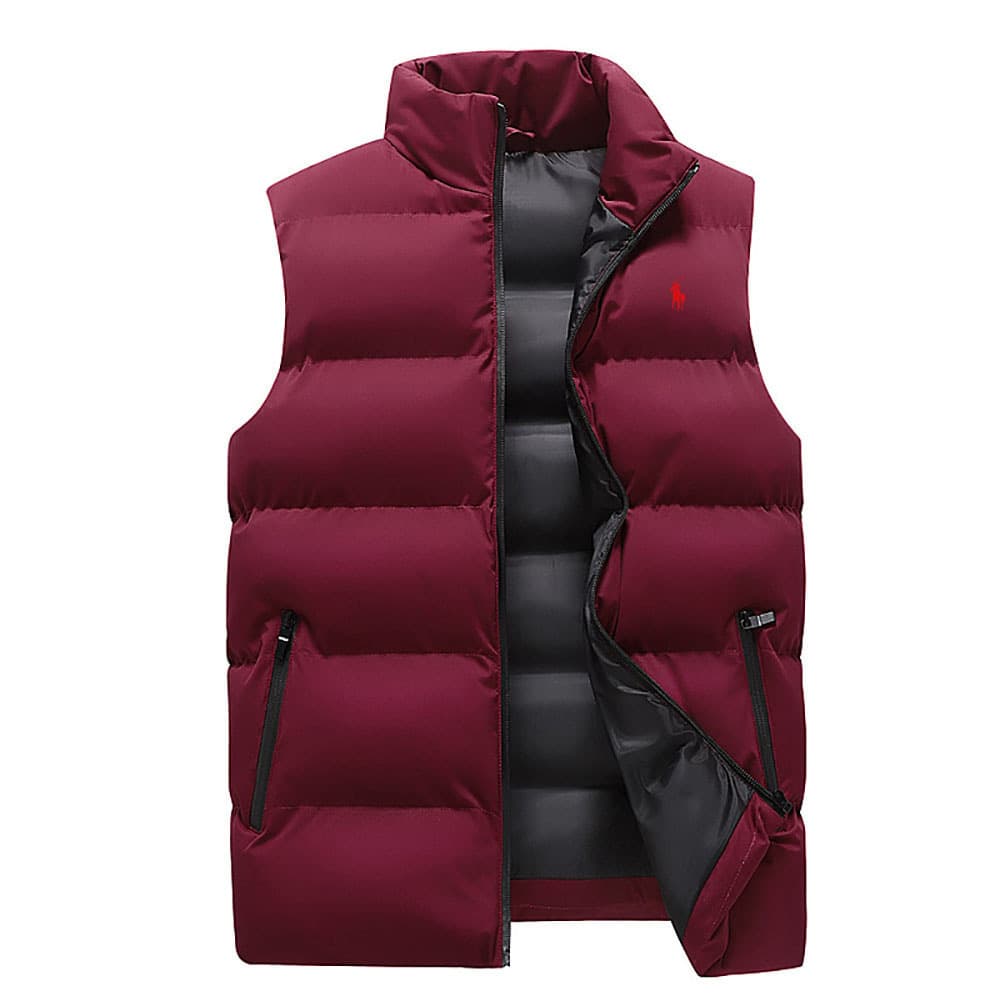 Men's New Autumn/Winter Fleece-Lined Thickened Warm Windproof Sleeveless Jacket, Embroidered Vest, Hong Kong Style Casual Stand Collar Cotton Jacket for Men